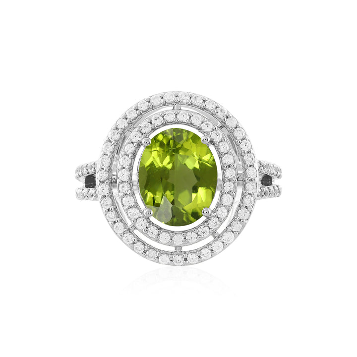 Peridot and Zircon Double Halo Silver Ring