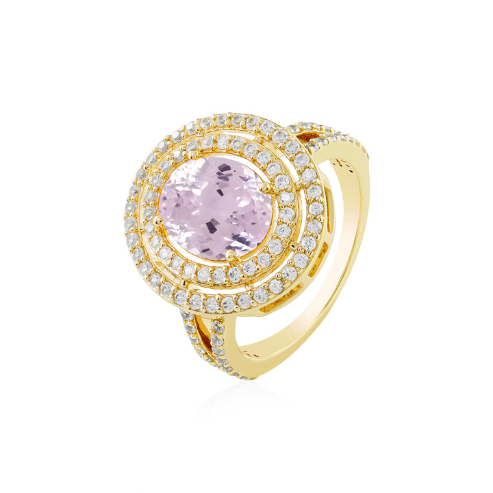 Kunzite and Zircon Double Halo Silver Ring