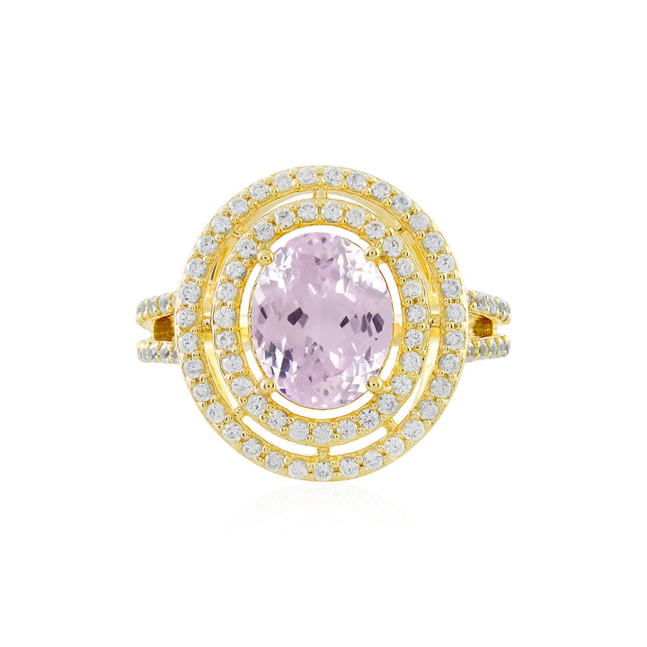 Kunzite and Zircon Double Halo Silver Ring