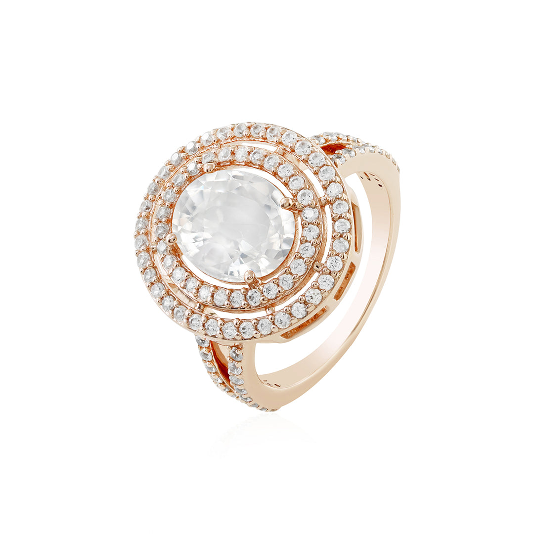 Zircon Double Halo Silver Ring