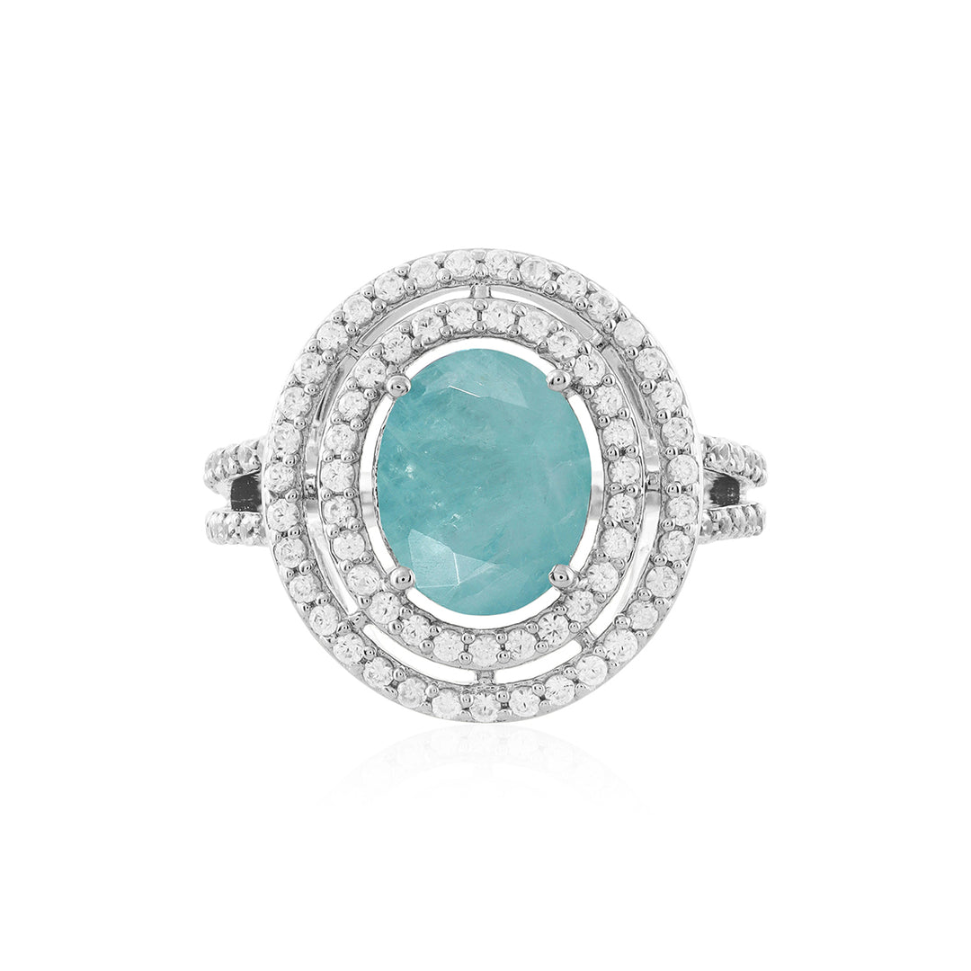 Grandidierite and Zircon Double Halo Silver Ring