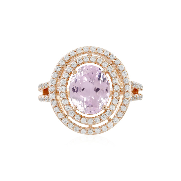 Kunzite and Zircon Double Halo Silver Ring