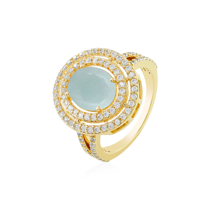 Aquamarine and Zircon Double Halo Silver Ring