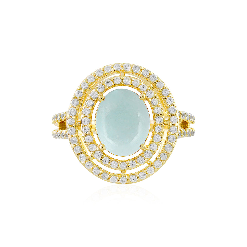 Aquamarine and Zircon Double Halo Silver Ring