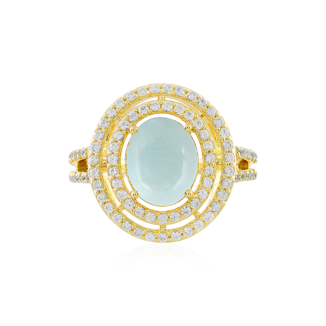 Aquamarine and Zircon Double Halo Silver Ring