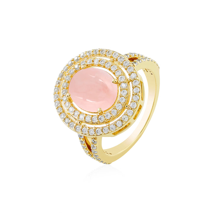 Pink Opal and Zircon Double Halo Silver Ring