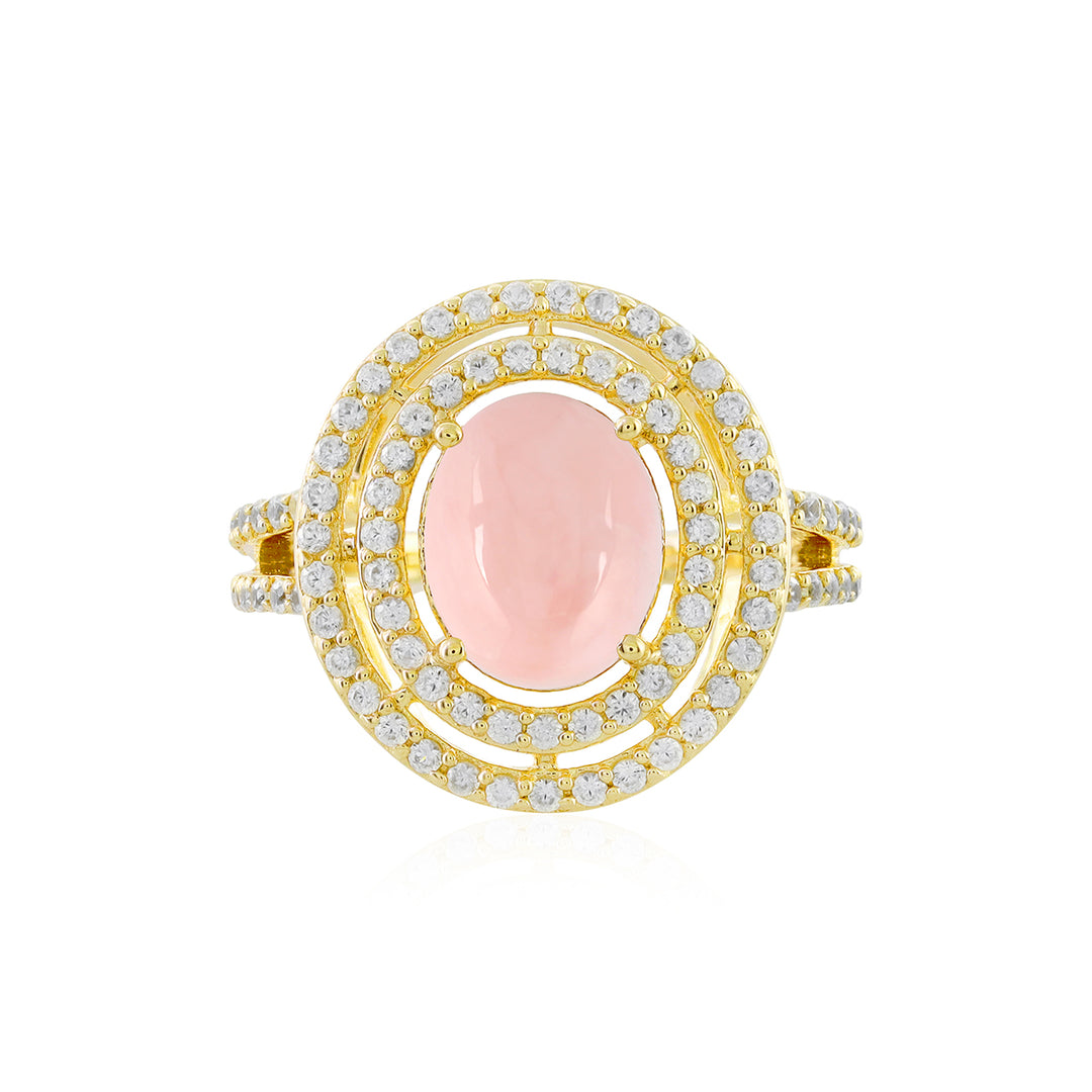 Pink Opal and Zircon Double Halo Silver Ring