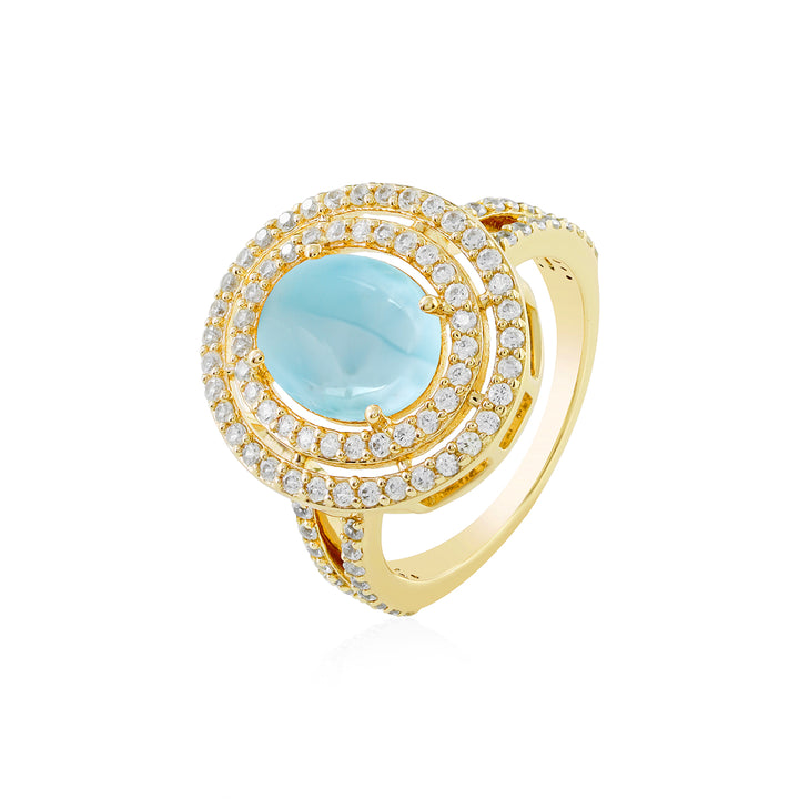 Larimar and Zircon Double Halo Silver Ring