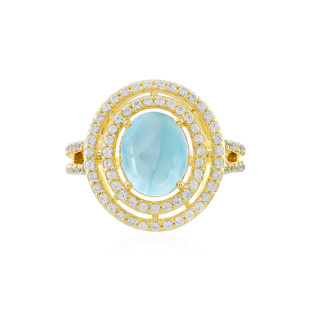 Larimar and Zircon Double Halo Silver Ring