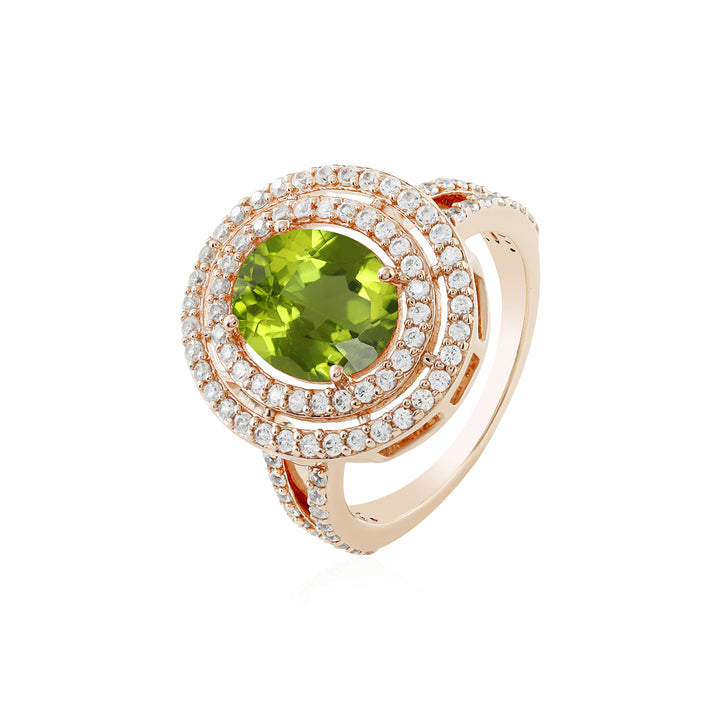 Peridot and Zircon Double Halo Silver Ring