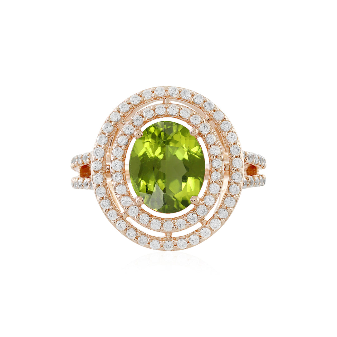 Peridot and Zircon Double Halo Silver Ring