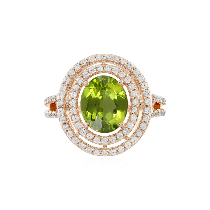 Peridot and Zircon Double Halo Silver Ring