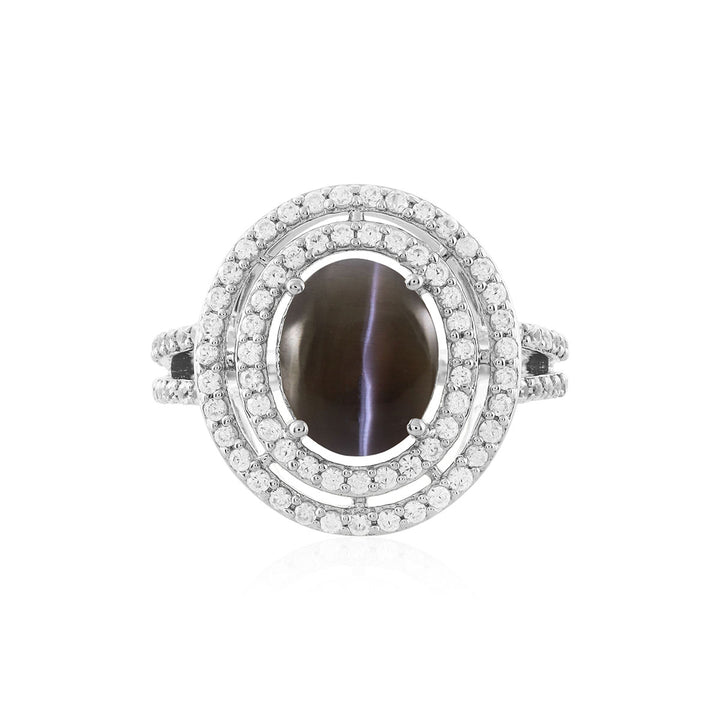 Sillimanite Star and Zircon Double Halo Silver Ring