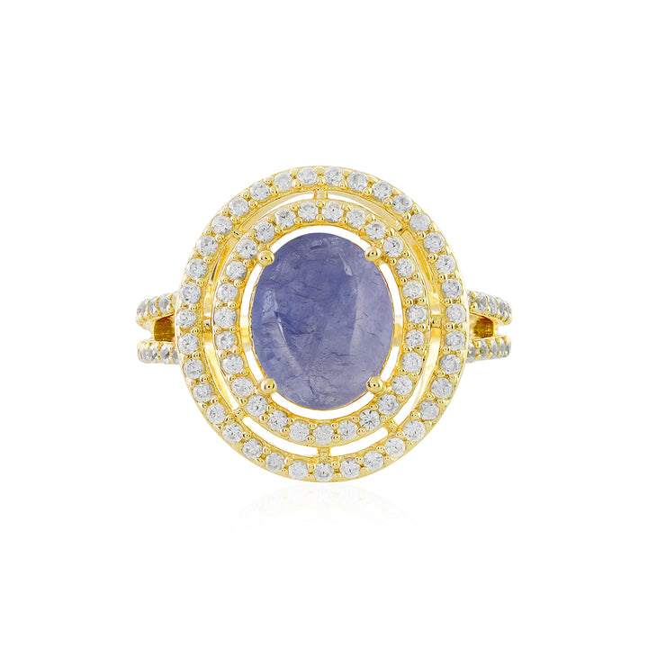 Tanzanite and Zircon Double Halo Silver Ring