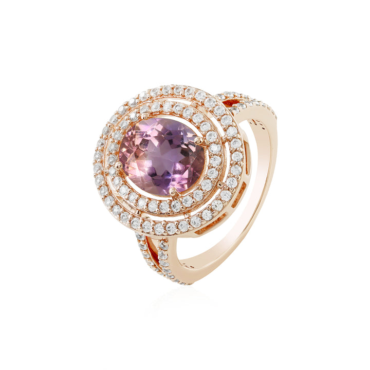 Ametrine and Zircon Double Halo Silver Ring