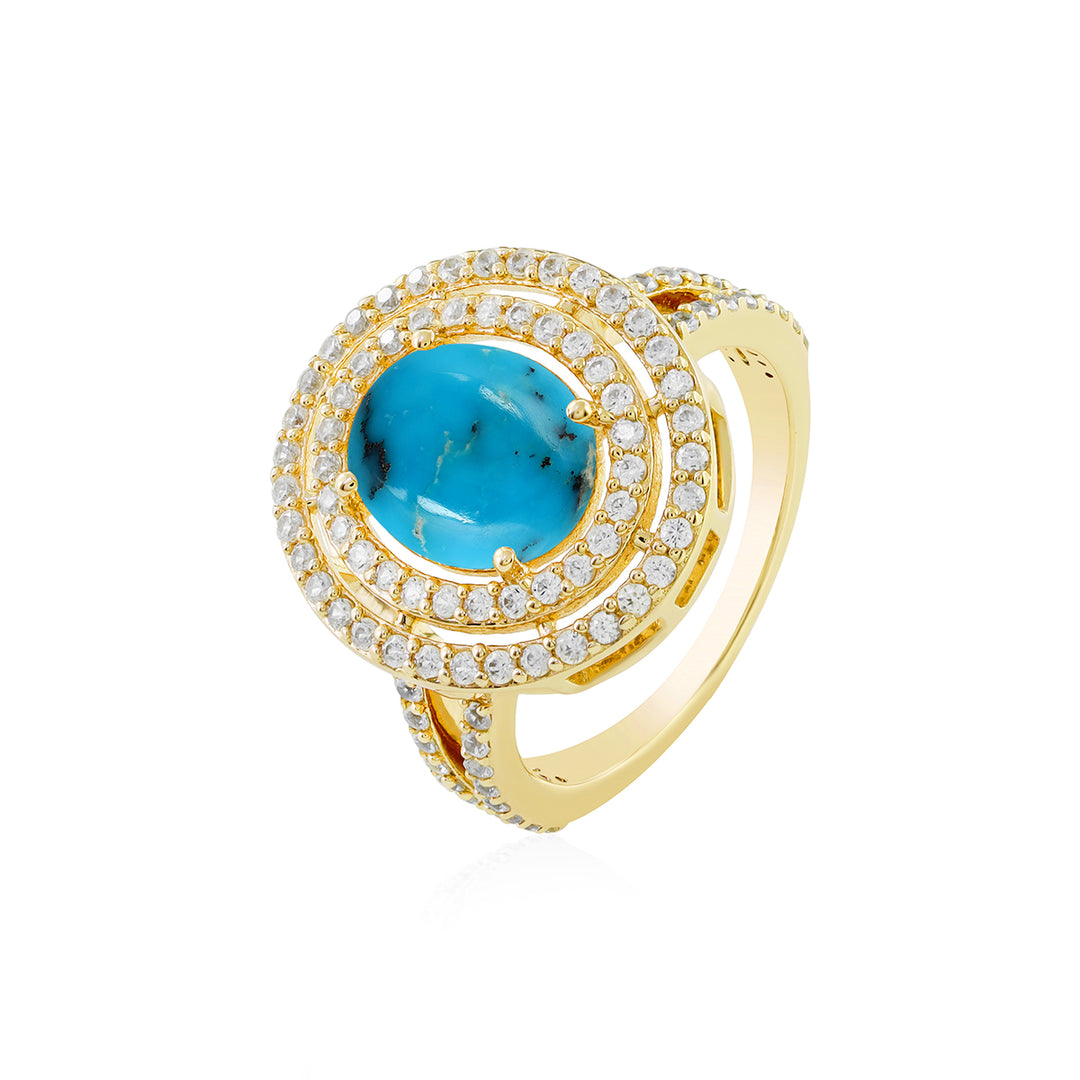 Turquoise and Zircon Double Halo Silver Ring