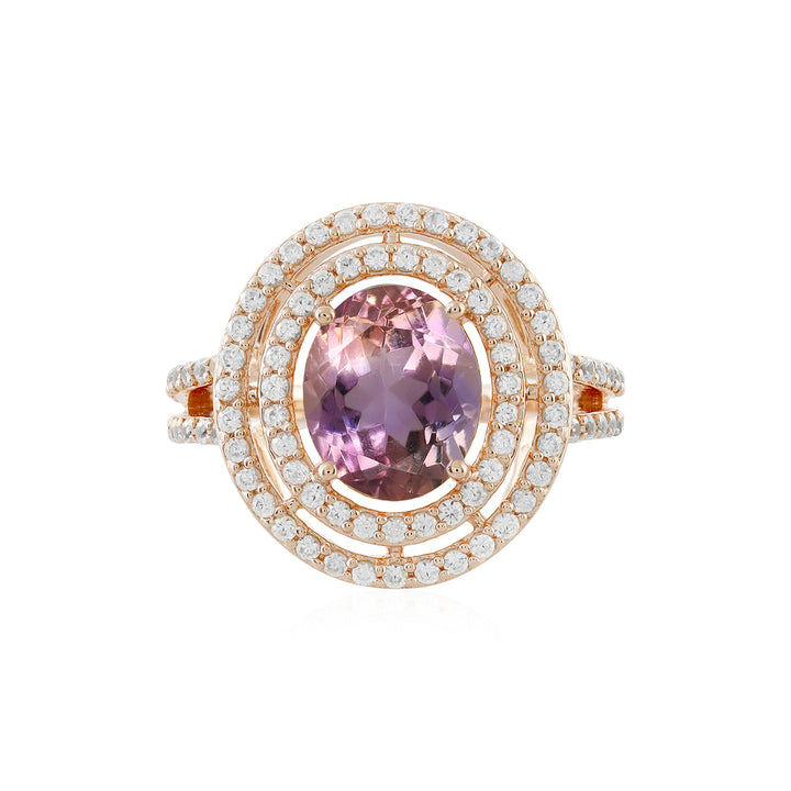 Ametrine and Zircon Double Halo Silver Ring