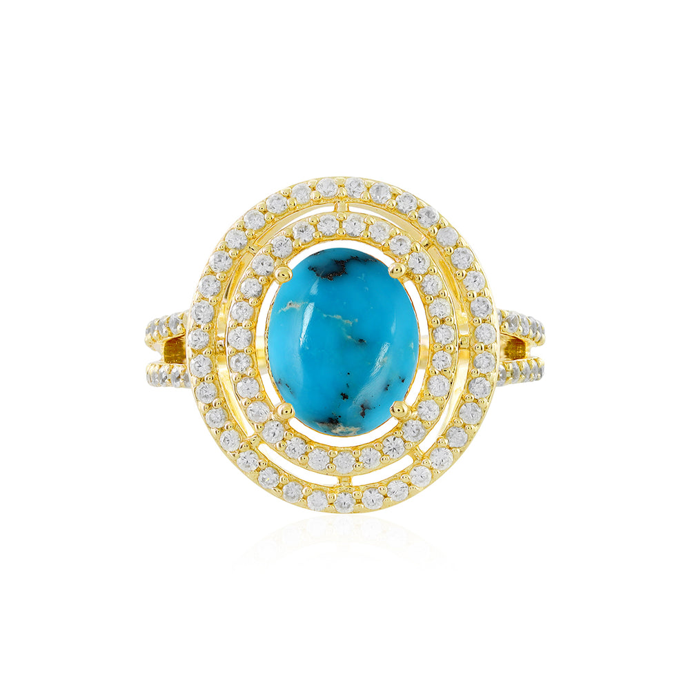 Turquoise and Zircon Double Halo Silver Ring