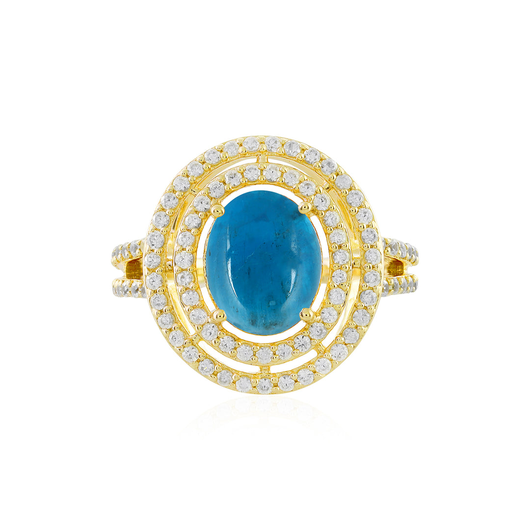 Neon Apatite and Zircon Double Halo Silver Ring