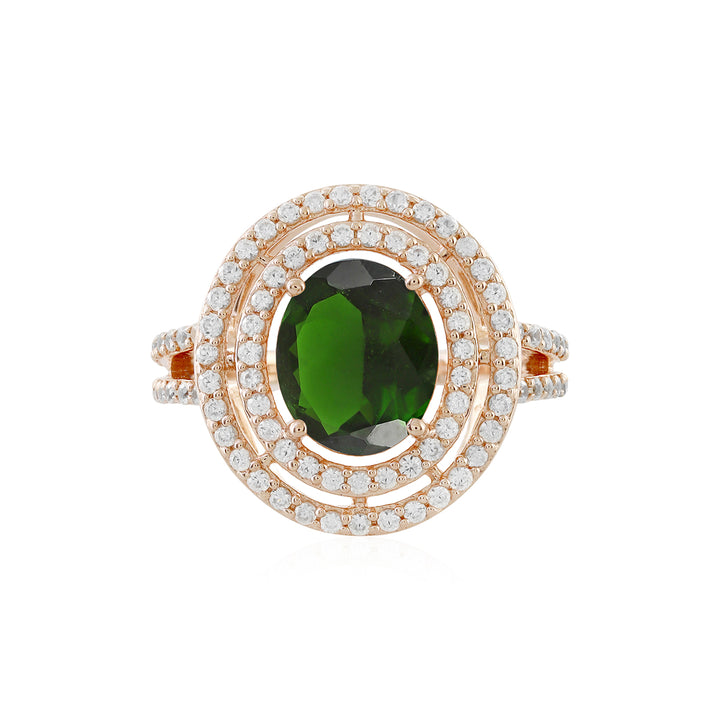 Chrome Diopside and Zircon Double Halo Silver Ring