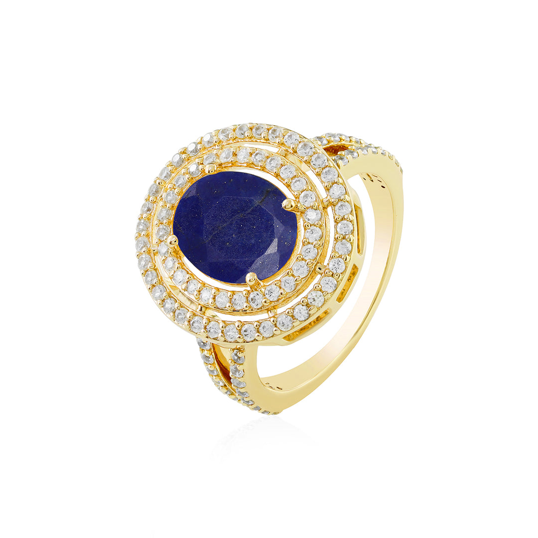 Lapis Lazuli and Zircon Double Halo Silver Ring