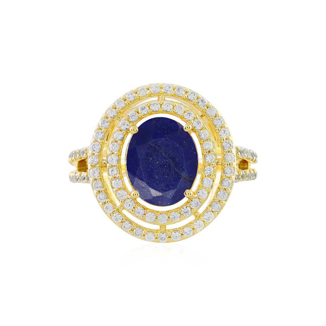 Lapis Lazuli and Zircon Double Halo Silver Ring