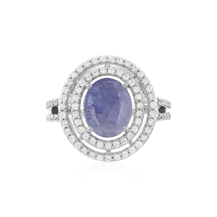 Tanzanite and Zircon Double Halo Silver Ring