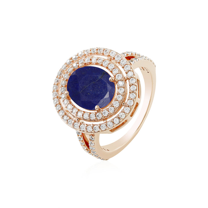 Lapis Lazuli and Zircon Double Halo Silver Ring