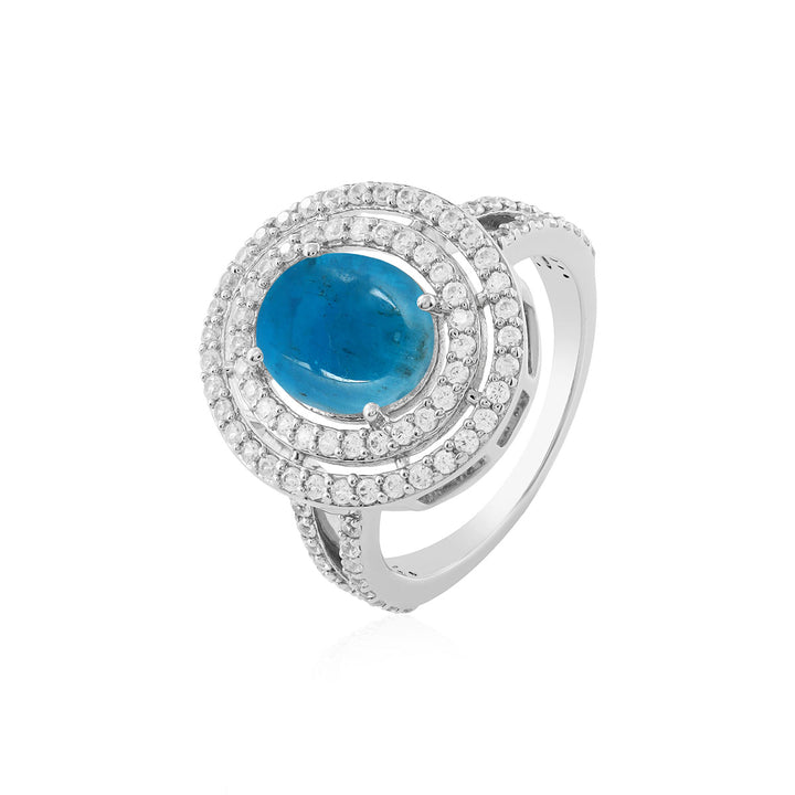 Neon Apatite and Zircon Double Halo Silver Ring