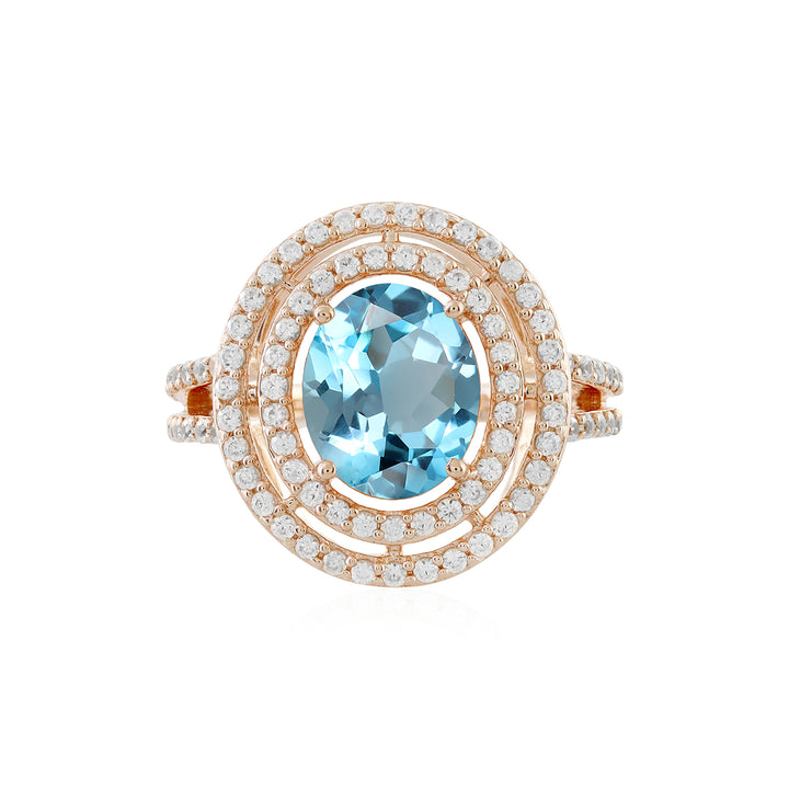 Blue Topaz and Zircon Double Halo Silver Ring