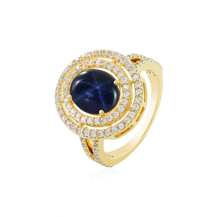 Diffusion Blue Star and Zircon Double Halo Silver Ring