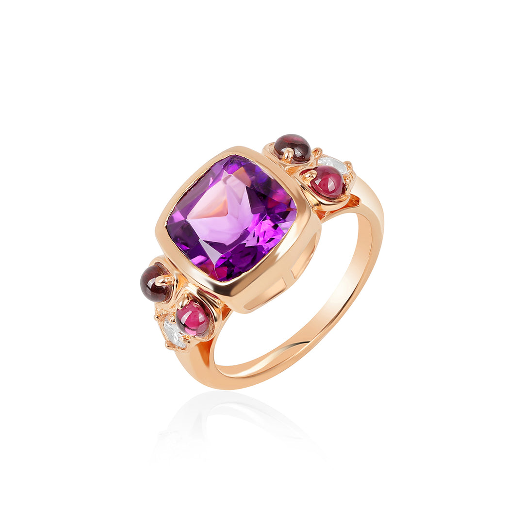 Amethyst, Rhodolite and Zircon Silver Ring