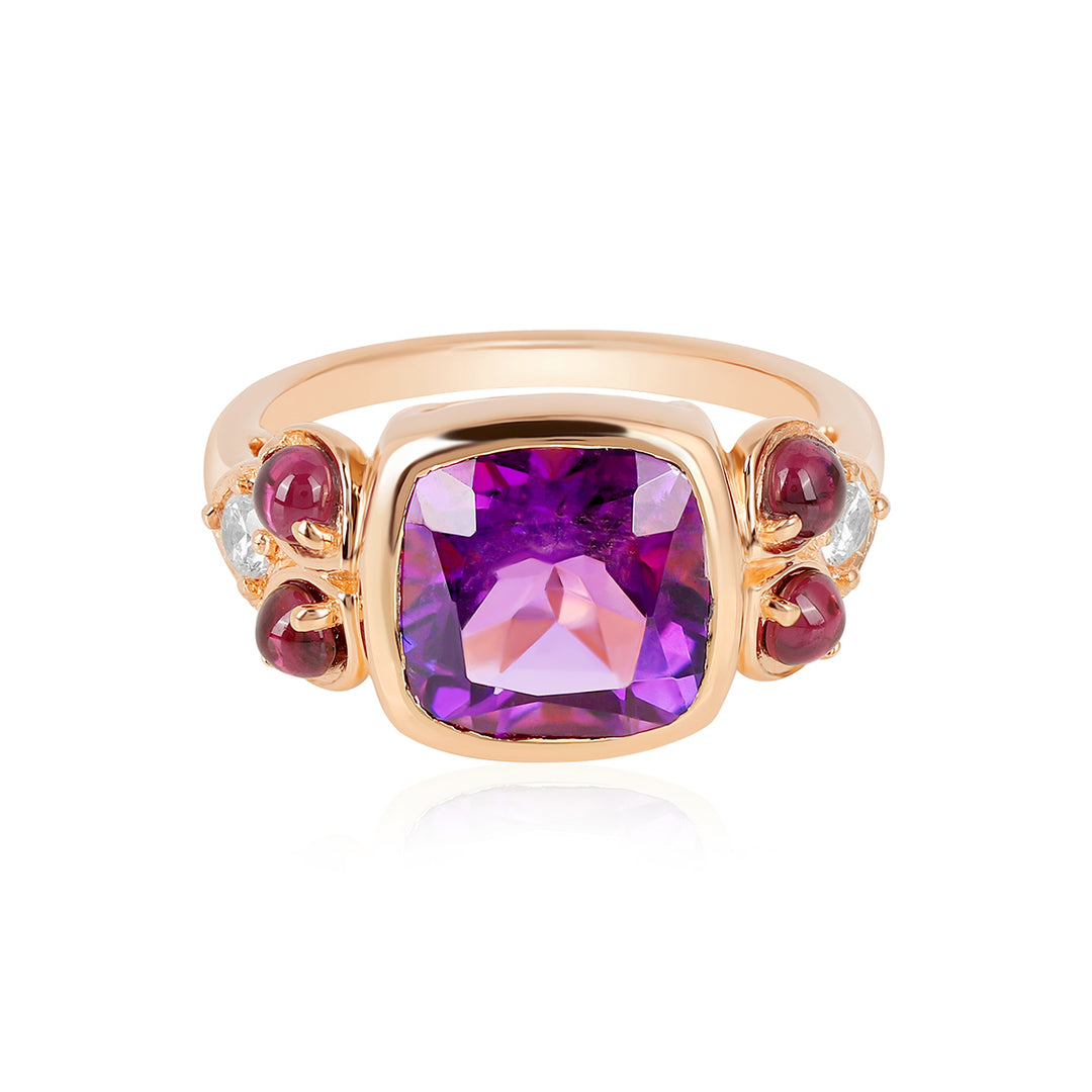 Amethyst, Rhodolite and Zircon Silver Ring