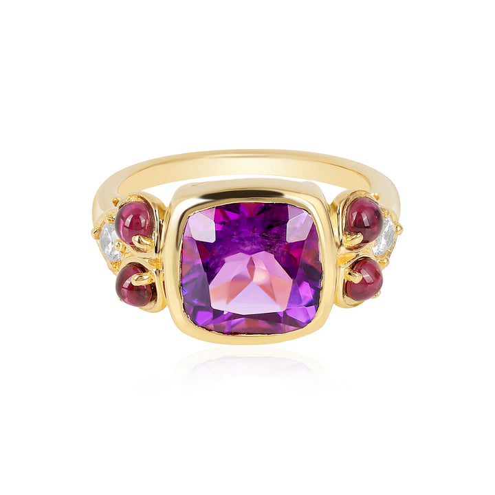 Amethyst, Rhodolite and Zircon Silver Ring