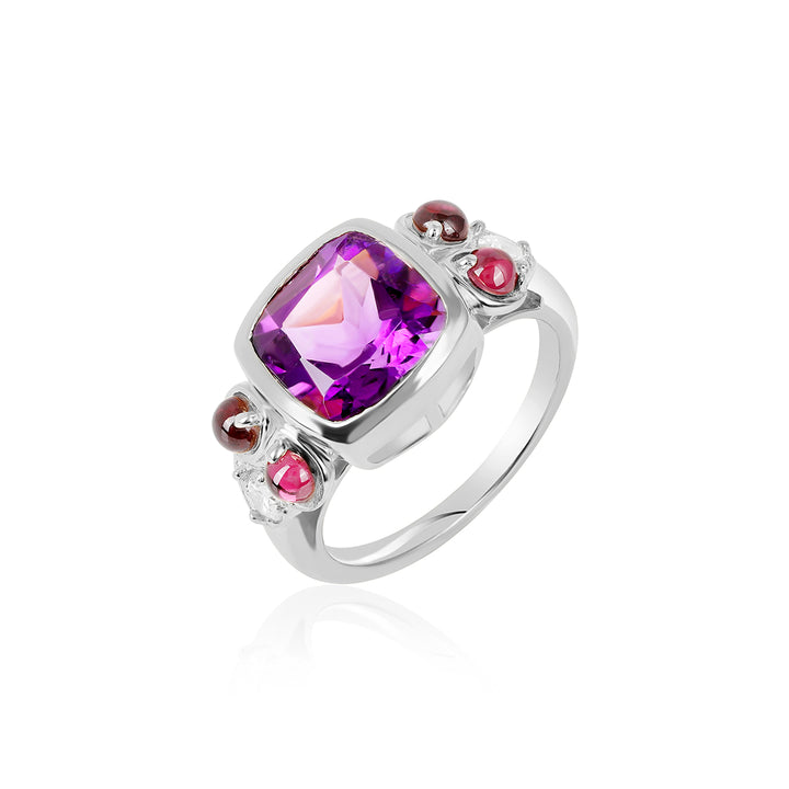 Amethyst, Rhodolite and Zircon Silver Ring