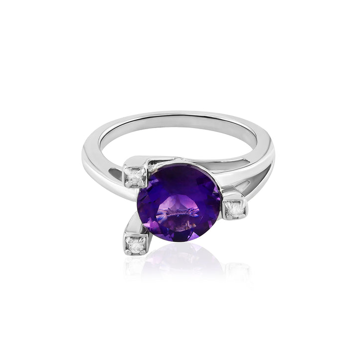 Amethyst and Zircon Accents Silver Ring