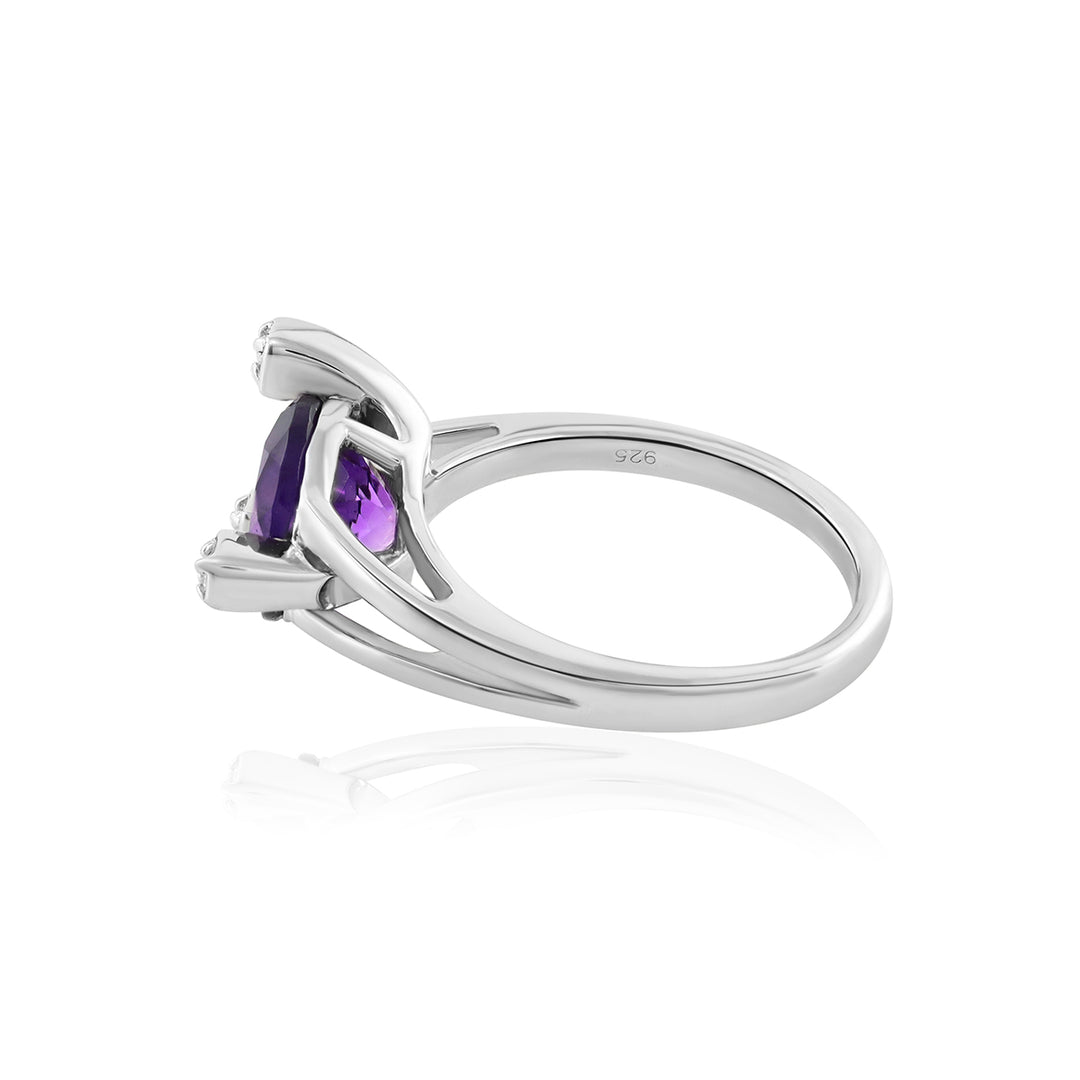 Amethyst and Zircon Accents Silver Ring