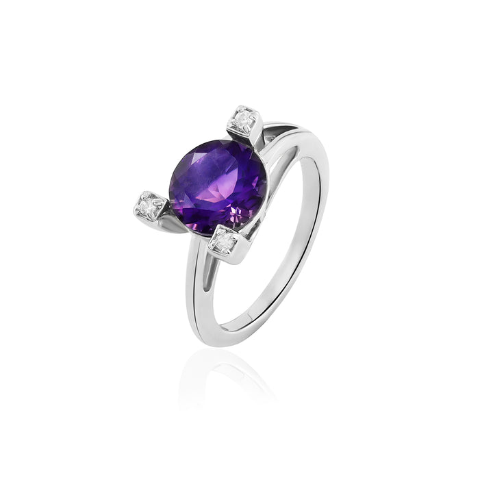 Amethyst and Zircon Accents Silver Ring