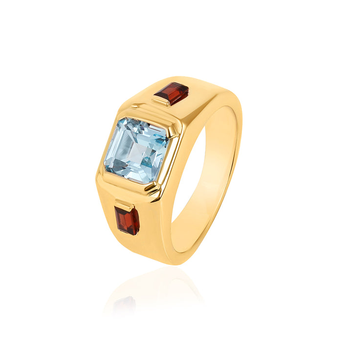 Blue Topaz and Garnet Silver Ring