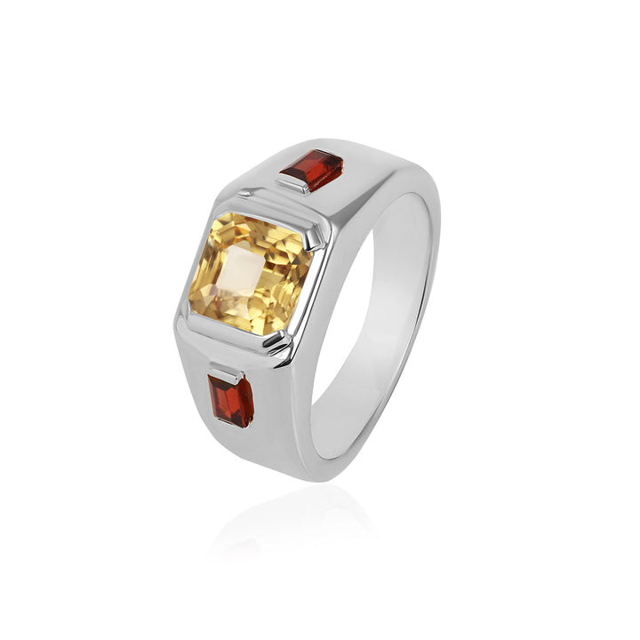 Yellow Zircon and Garnet Silver Ring