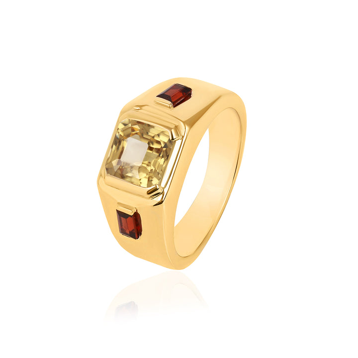 Yellow Zircon and Garnet Silver Ring