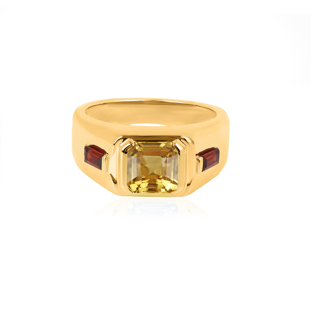 Yellow Zircon and Garnet Silver Ring