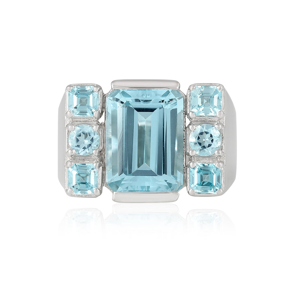 Blue Topaz and Blue Zircon Silver Ring