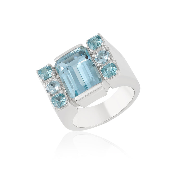 Blue Topaz and Blue Zircon Silver Ring