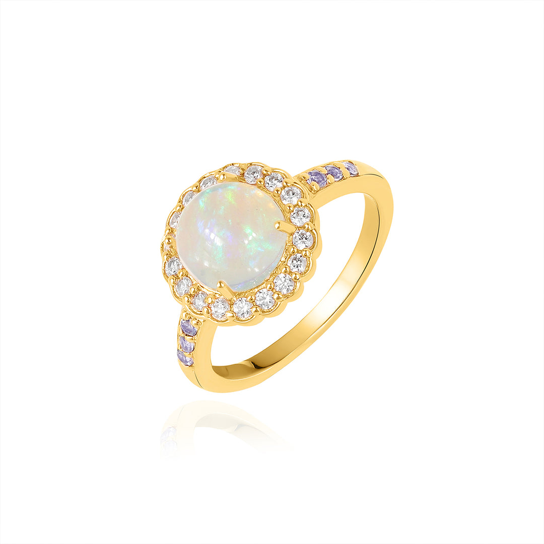 Ethiopian Opal, Zircon and Tanzanite Halo Silver Ring