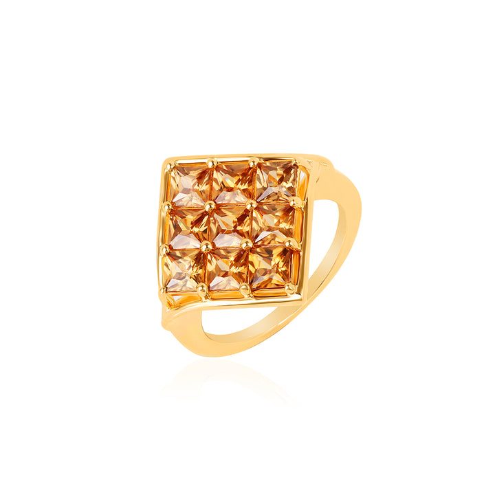 Yellow Zircon 9 Stone Silver Ring