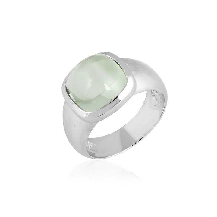 Green Amethyst Cabochon Silver Ring