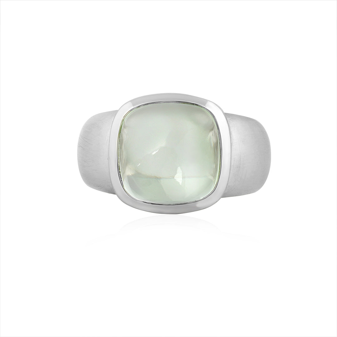 Green Amethyst Cabochon Silver Ring