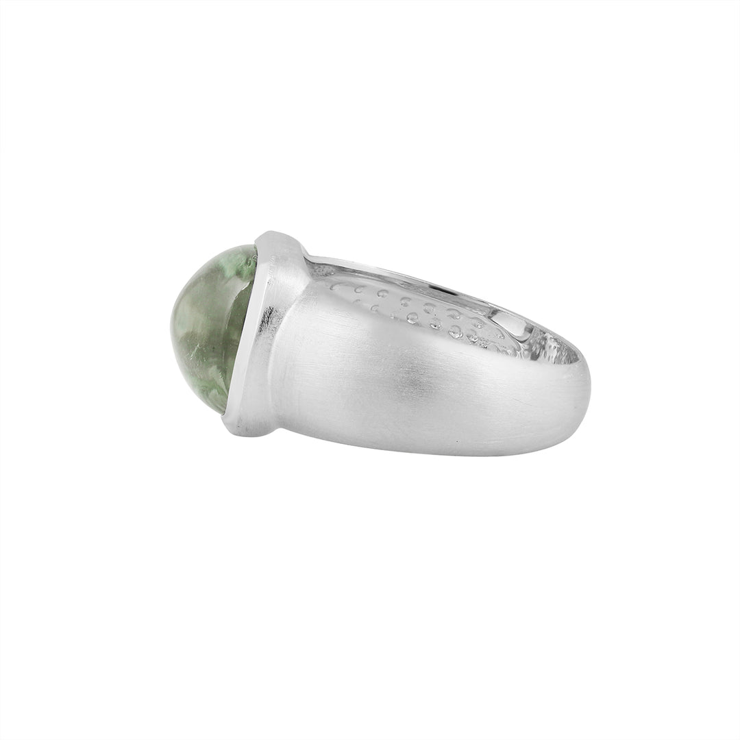 Green Amethyst Cabochon Silver Ring