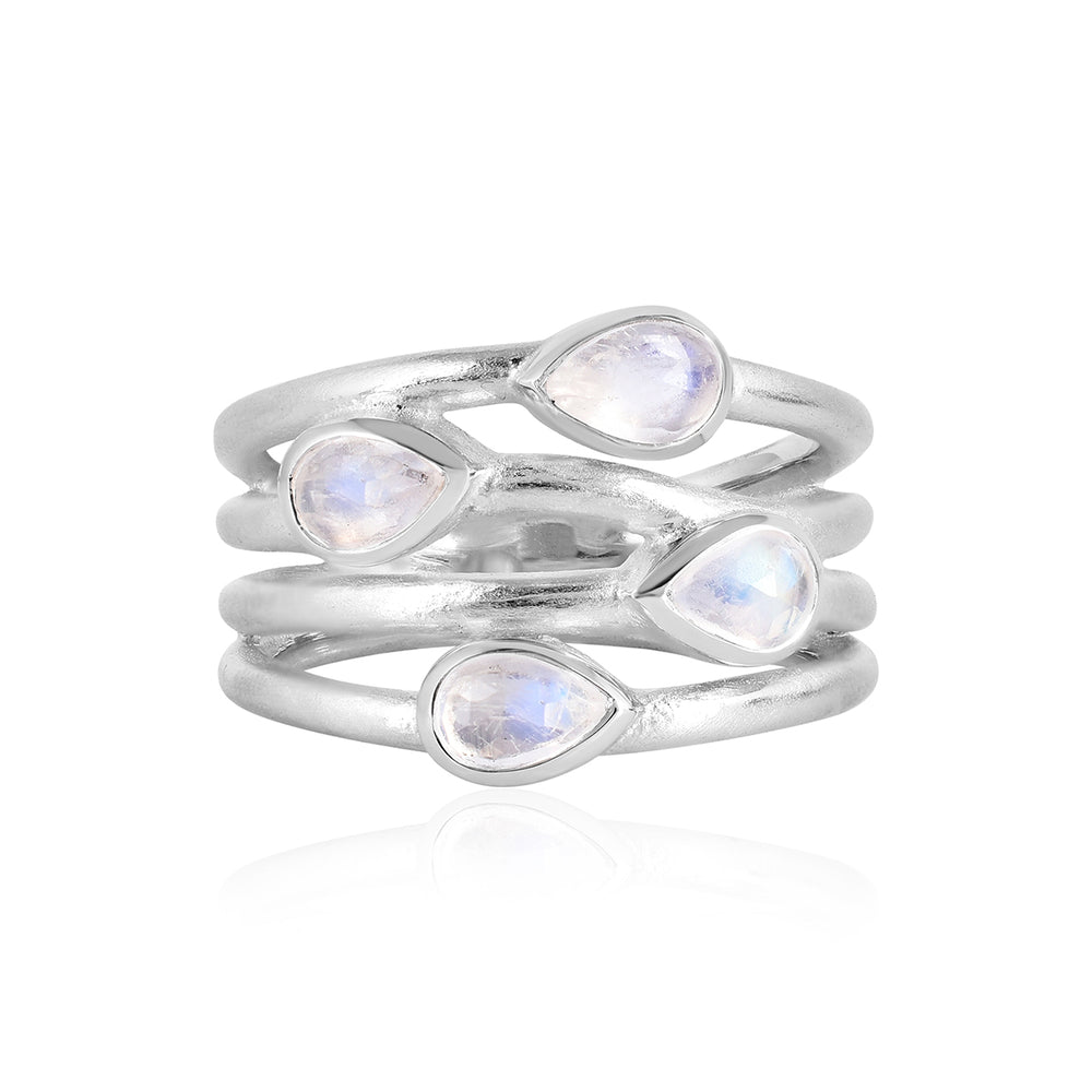Rainbow Moonstone Silver Stacking Ring